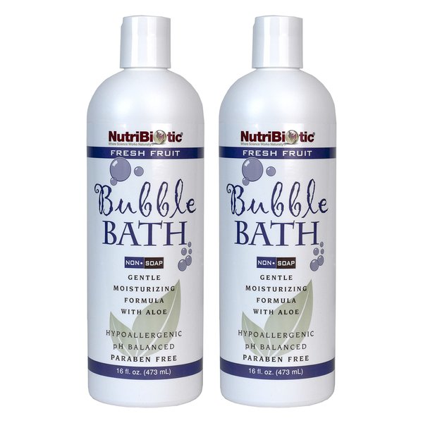 NutriBiotic Bubble Bath, Fresh Fruit, 16 Oz. Twin Pack | Gentle Moisturizing with GSE, Aloe & Botanicals | Bubble Bath Fun for Kids, Too | Tear-Free, Oil-Free, Vegan, Hypoallergenic & pH-Balanced