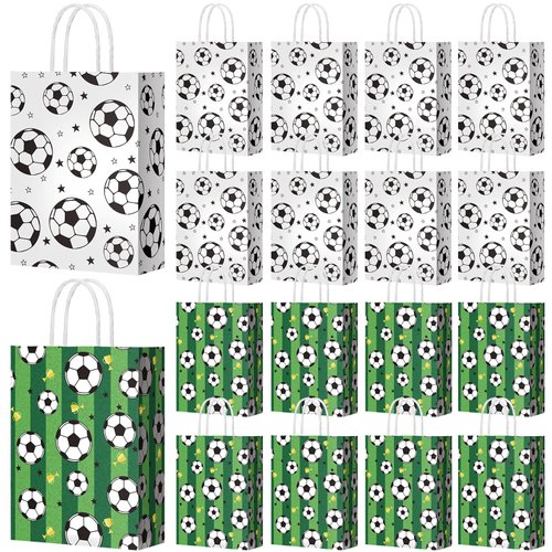 30 Pieces Soccer Party Favor Bags Soccer Goodies Bags Soccer Print Treat Bags Soccer Themed Birthday Party Supplies for Soccer Party Favors Decor for Soccer Party
