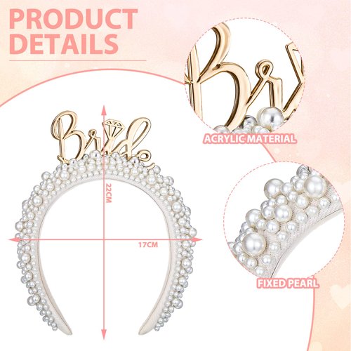 Jexine Bridal Pearl Headband White Pearl Tiara Crown Headpiece Bride Crown Bachelorette Party Decorations for Women Wedding(Trendy)