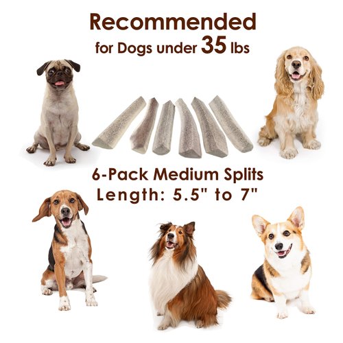 Deluxe Naturals Elk Antler Dog Chews | Long-Lasting A-Grade Premium Elk Antler Chews for Dogs from Naturally Shed Elk Antlers Collected in The USA, 6-Pack Medium Split
