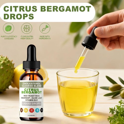 RESONA Red Yeast Rice Drops - High Absorption Cholesterol Support Blend with Citrus Bergamot, Olive Leaf & Soursop - Natural, Non-GMO, Vegan - 2 fl oz (1)