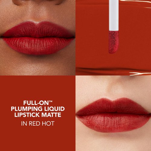 Buxom Full-On Plumping Liquid Lipstick Matte, Plumping Lip Color with Vitamin E, Hyaluronic Acid & Plumping Peptide Complex, Hydrates & Smooths Lip Lines, Transfer-Proof, Cruelty-Free (Red Hot)