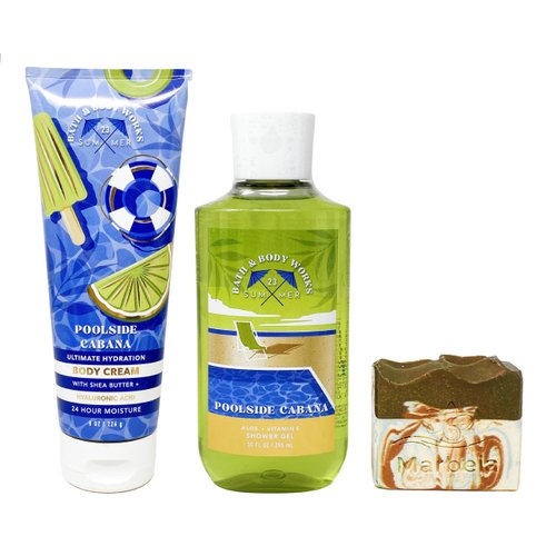 Bath & Body Works Poolside Cabana - Duo Gift Set - Body Cream and Shower Gel With a Cabin Spice Soap.