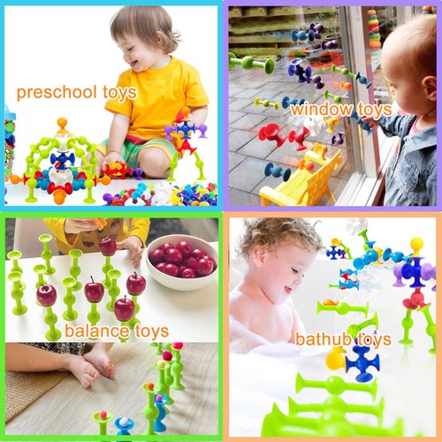 68 Piece Suction Cup Toys Bath Toys, Construction Set Silicone Building Blocks DIY Blocks Toys Sucker Toys Bathub Toys, Sensory Toy for Toddlers 3-8 Year Old Boys and Girls