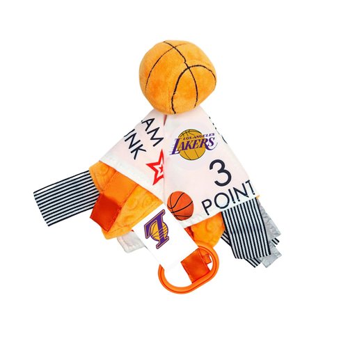 The Learning Lovey LA Lakers Baby Tag Toy - NBA Basketball - Baby Sensory Crinkle Toys - Soft & Safe - Ideal Baby Stroller Toy - BPA Free w/Stroller Clip