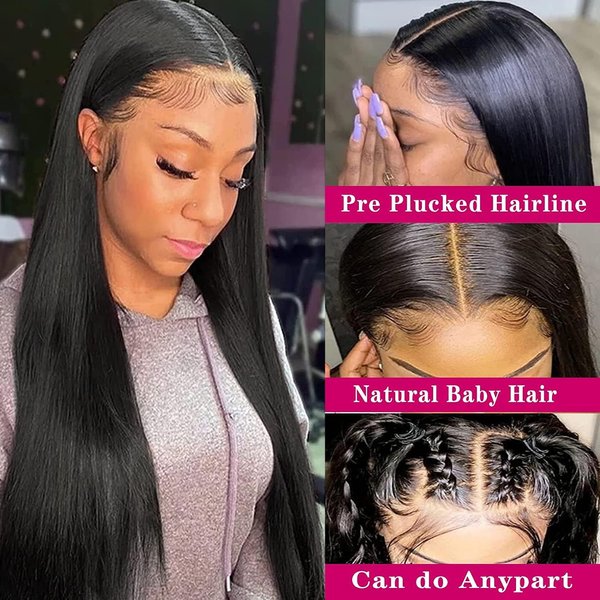 daparo Straight Lace Front Wigs Human Hair Pre Plucked 13x4 HD Transparent Lace Frontal Wigs Human Hair with Baby Hair 180% Density Glueless Human Hair Wigs for Women Natural Black 30inch