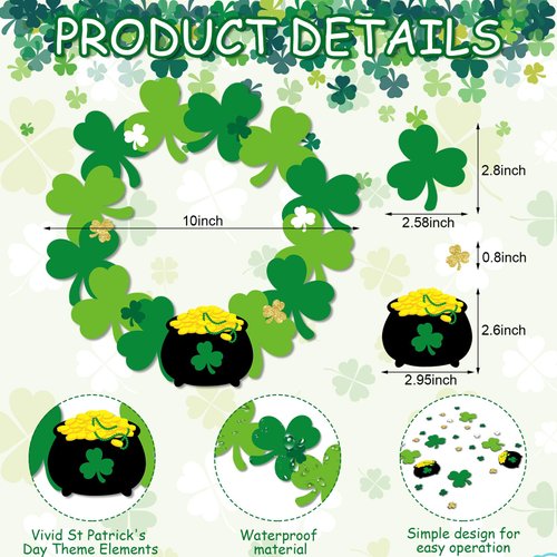 Engrowtic 24 Sets St. Patrick's Day Wreath Crafts Kits Irish Clover Shamrock Wreath Decorating Kit DIY Lucky Shamrock Home Decorations for Kids Classroom Home Activities Fun Party Favors