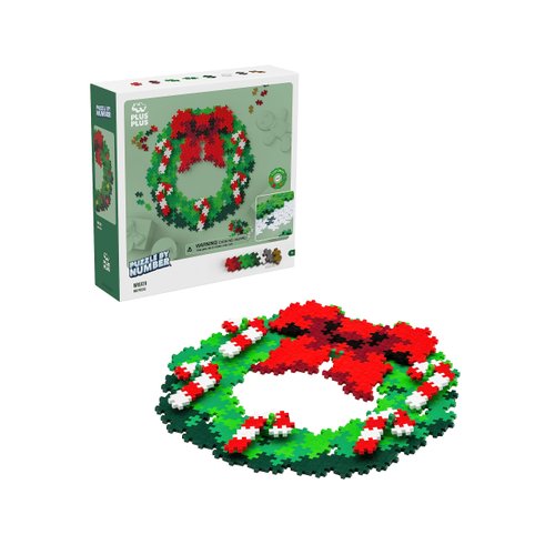 Plus Plus Puzzle by Number, 500 Piece Mini Interlocking Hashtag Color Blocks, 3D Pixel Art Kit for Kids - Christmas Wreath
