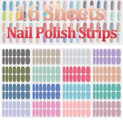 SILPECWEE 16 Sheets Nail Polish Strips Self Adhesive Nail Polish Stickers Full Nail Wraps for Women Gel Nail Strips Fingernails Manicure Sticker Nails with 1pc Nail File (Elegant Style)