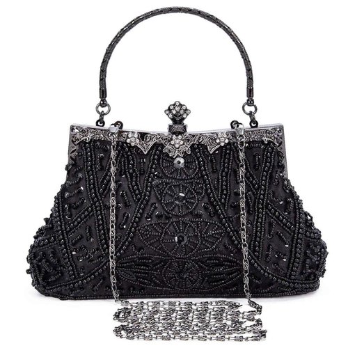 Selighting 1920s Vintage Beaded Clutch Evening Bags for Women Formal Bridal Wedding Clutch Purse Prom Cocktail Party Handbags Black