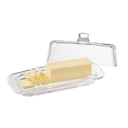 Royalty Art Glass Butter Dish with Handled Lid (Rectangular) Classic Covered 2-Piece Design Clear, Traditional Kitchen Accessory Dishwasher Safe
