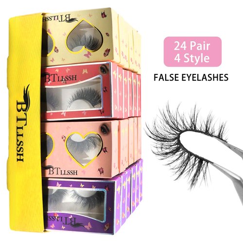 24 Pairs Cross Fluffy False Eyelashes 4 Style Natural Look Volume Lashes Handmade Full Strip Dramatic 3D Lashes Makeup At home