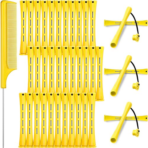 WILLBOND 36 Pieces Cold Wave Rod Hair Perm Rods Hair Rollers Perming Rods Curlers with Steel Rat Tail Comb for Hairdressing Styling