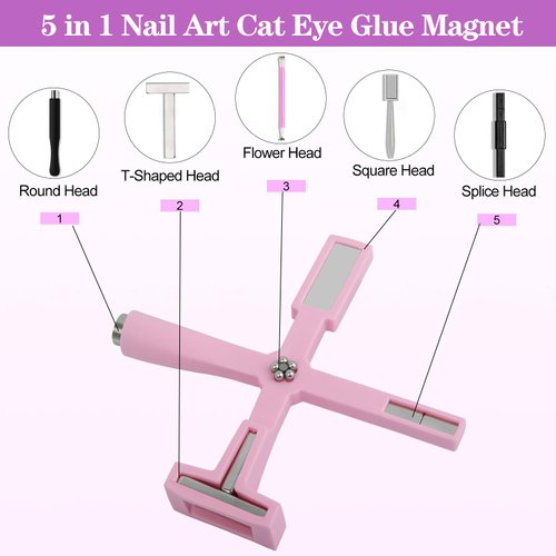 Vnjaoi Nail Magnet Set, Upgraded 5 in 1 Multi-Function Nail Magnet Pens with Silicone Protective Case, Magnetic Nail Polish Magnet Wand for Nails Cat Eye Nail Design Tools Nail Art Accessories