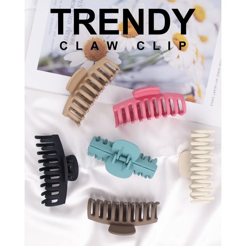 MAORULU 6 Pack 3.5" Hair Clip for Thin and Medium Thick Hair, Strong Hold Hair Clip for Fine Hair, Non-slip Cute Claw Clip for Women and Girls, Extra Lightweight Matte Jaw Clip (Multi Color), 6 Count