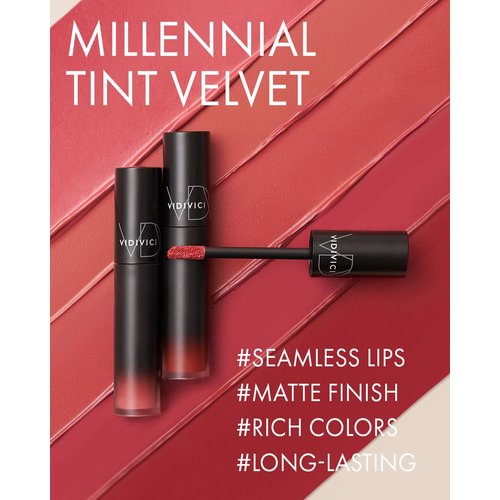 VIDIVICI Millennial Velvet Lip Tint - Thin, Comfortable & Long-Lasting Wear with Matte Finish - Seamless, Rich and Vibrant Shade - Moisture-Filled & Lightweight Texture, 0.15 fl.oz. (02 WHISPER CORAL)