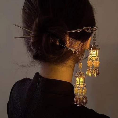 Comimark 2 PCS Ancient Style Hairpin Hair Clips Chinese Lantern Lotus Flower Tassel Headpieces For Women Girls, Ponytail Updo Bun For Thin Thick Hair
