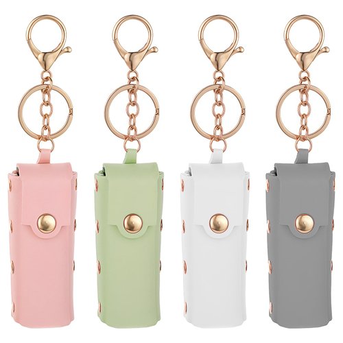 Molain 4 Pack Lipstick Holder Keychain for Women, Soft PU Leather Chapstick Case with Metal Key Ring Keychain Portable Travel Lipstick Storage Pouch for Christmas Party Gift