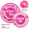 durony 96 Pieces Let's Go Party Supplies Serve 24 Guests Hot Pink Birthday Party Plates Disposable Paper Napkins Forks Bachelorette Decorations for Birthday Disco Pink Girl Party Decorations