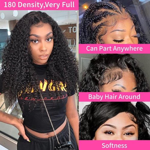 13x4 Glueless Wigs Human Hair Pre Plucked Pre Cut Deep Wave Lace Front Wig Human Hair with Baby Hair 180% Density Human Hair Lace Front Wigs for Women 22 Inch Natural Black