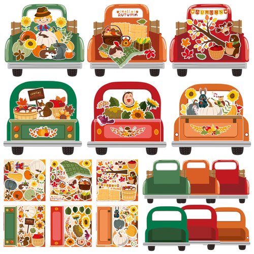 CY2SIDE Fall Truck Stickers Scene - 24PCS Hello Autumn Stickers Scene for Kids Make A Truck Sticker Scene with Pumpkin Maple Make Your Own Fall Truck Art Craft DIY Fall Party Games Class Activities
