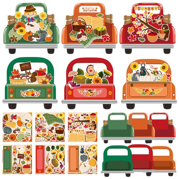 CY2SIDE Fall Truck Stickers Scene - 24PCS Hello Autumn Stickers Scene for Kids Make A Truck Sticker Scene with Pumpkin Maple Make Your Own Fall Truck Art Craft DIY Fall Party Games Class Activities