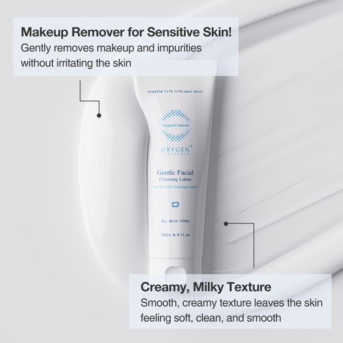 OxygenCeuticals Gentle Facial Cleansing Lotion 250ml/8.8 fl.oz, Milky Cleansing Cream to Remove Makeup and Oils, for Sensitive Skin