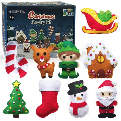 MOMOTOYS Sewing Kit for Kids, Fun & Educational Christmas Sew Craft Set for Boys and Girls Ages 8-12, Complete Beginner Sewing Kit with Felt Plushie for Creative DIY Projects
