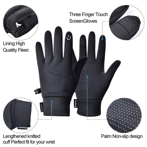EastKing Winter Gloves for Women Men, Touch Screen Heated Gloves Water Resistant Waterproof Cold Weather Gloves for Cycling Walking Riding Running Driving Golfing for Men and Women (Black-M)