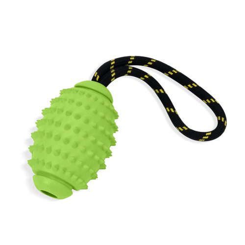 OllyDog Spikey Rugby, Interactive Dog Chew Toy with Natural Rubber, Multifunctional Teeth Cleaning and Gum Massage, for Dogs Under 50lbs (Lime)