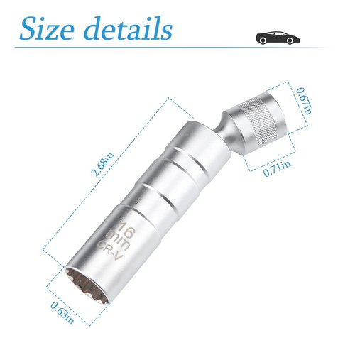 AUCELI Magnetic Spark Plug Socket, 16mm Thin Walled Swivel Socket Removal Tool, 3.8 Inch Universal Standard Spark Plug Socket Set with Magnetic Design, Car Accessories for Most Vehicles (0.63")