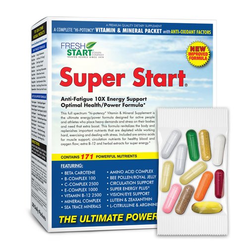 Super Start Complete Daily Vitamin Pack | 10X Energy & Stamina Booster, Muscle Support | Vitamin A, B, C, D, E, B12, Minerals, Amino Acids, Bee Pollen, Ashwagandha, Panax Ginseng (30 Packets)