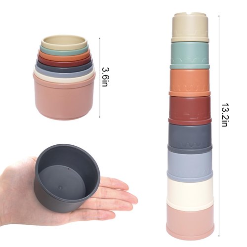 8 Pcs Stacking Cups for Rabbits, Multi-Colored Bunny Toys of Different Sizes, Rabbit Toys for Boredom, Nesting Cups Toys for Small Animals Hiding Food and Playing