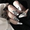 Outyua Medium Snake Press on Nails Black&White Fake Nails Matte Almond False Nails with Designs Stick on Nails Tips for Women and Girls 24Pcs (Snake)
