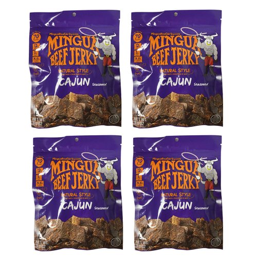 Mingua Beef Jerky Cajun-Seasoned - Nitrite-Free Spicy Beef Jerky - 100% US Beef, Four 3.5-Ounce Bags