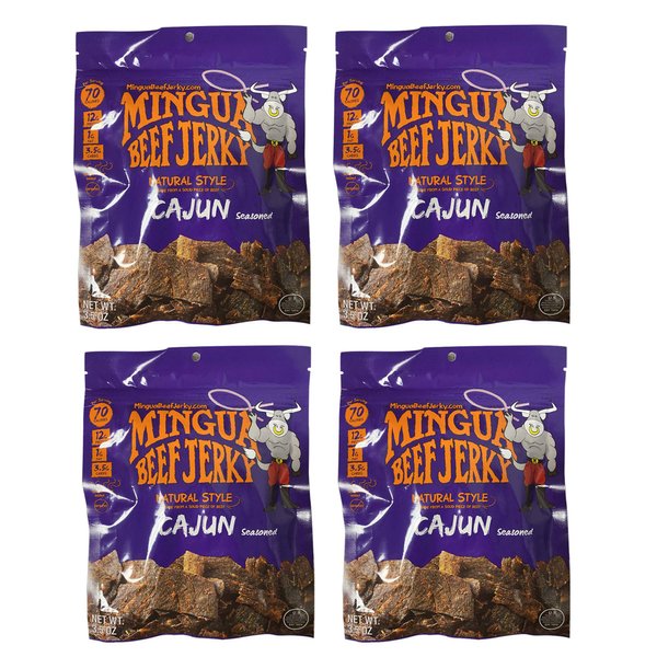 Mingua Beef Jerky Cajun-Seasoned - Nitrite-Free Spicy Beef Jerky - 100% US Beef, Four 3.5-Ounce Bags