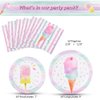 WERNNSAI Ice Cream Plates and Napkins - Ice Cream and Popsicle Theme Party Supplies for Girls Birthday Disposable Tableware Dessert Plates Luncheon Napkins Serves 16 Guests 48PCS