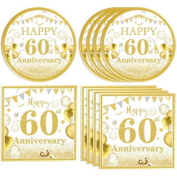 40PCS Gold Birthday Decorations 60th Theme Birthday Party Tableware1964 Party Supplies 60 Year Old Birthday Party Decorations Plates Napkins for Cheers to 60 Years Wedding Anniversary Party Supplies