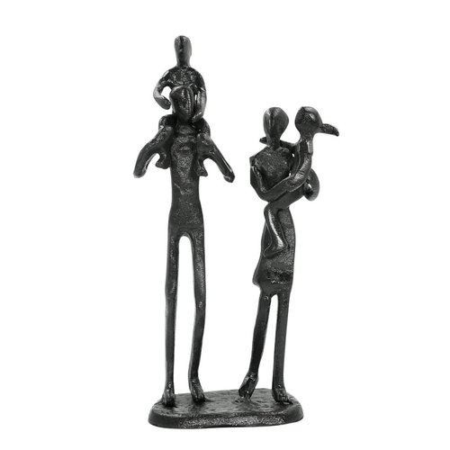 DreamsEden Rustic Family Figurines, Cast Iron Art Home Decoration Statue with Gift Card for Anniversary Birthday (Family of Four Carrying)