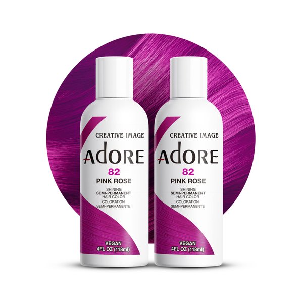 Adore Semi Permanent Hair Color - Vegan and Cruelty-Free Hair Dye - 4 Fl Oz - 082 Pink Rose (Pack of 2)