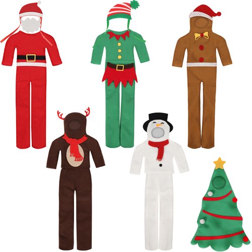 6PCS Christmas Elf Doll Clothes,Xmas Doll Outfit,Elf Doll Costume Santa Elk Snowman Gingerbread Christmas Tree Doll Clothing Elf Accessories for Christmas Party Decorations(not Included Dolls)