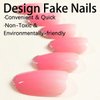 Pink Press on Nails Short Almond Fake Nails French Tip False Nails with Glitter Oval Glue on Nails Glossy Gradation Acrylic Nails Press Ons Nude Stick on Nails for Women Manicure Art 24 Pcs