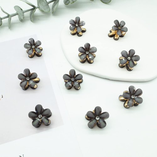 10 Pcs Mini Cute Flower-Shaped Hair Clips for Girls, Multicolor Crystal Hair Barrettes for Long Braid Hairstyles, Flower Hairpin for Women Hair Accessories (10 Pcs- Black)