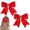 TIESOME Satin Bow Hair Clips, 2 PCS Bowknot Hair Clips Cute Sweet Heart Rhinestones Ribbon Hairpins Bow Hair Barrettes Christmas New Year Valentines Day Hair Accessories for Women (Red)
