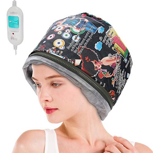 hair oil,Hair Steamer Cap, 3 Gears Electric Hair Deep Conditioning Heating Oil Treatment Baking Hat Nourishing Hair Care Tool Spa Hot Head Care for Home Use(US)