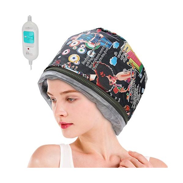 hair oil,Hair Steamer Cap, 3 Gears Electric Hair Deep Conditioning Heating Oil Treatment Baking Hat Nourishing Hair Care Tool Spa Hot Head Care for Home Use(US)