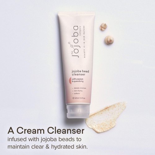 The Jojoba Company Bead Cleanser With Papaya & Quandong - Exfoliating & Hydrating Cream Face Wash - Gentle for Sensitive Skin - Pore Cleansing - For All Skin Types - 125ml