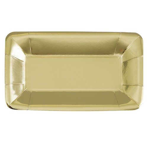 Gold Foil Square Appetizer Plates, 9" x 5" (8-Pack) - Stunning Foil Board Design, Perfect for Parties and Events