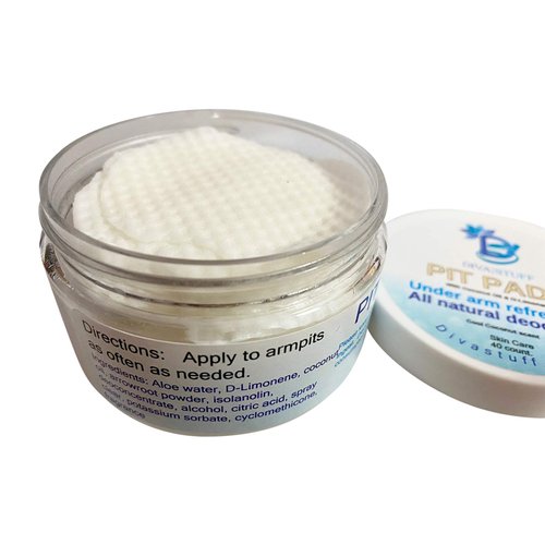 Pit Pads, Under Arm Refreshers, All Natural Deodorant, Aluminum Free, Cool Coconut Scent, 40 Pads, By Diva Stuff