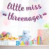 Maicaiffe Little Miss Threenager Banner - Girl's 3rd Birthday Party Decor - Three Years Old - Princess 3rd Birthday Party Decorations, Purple Glitter